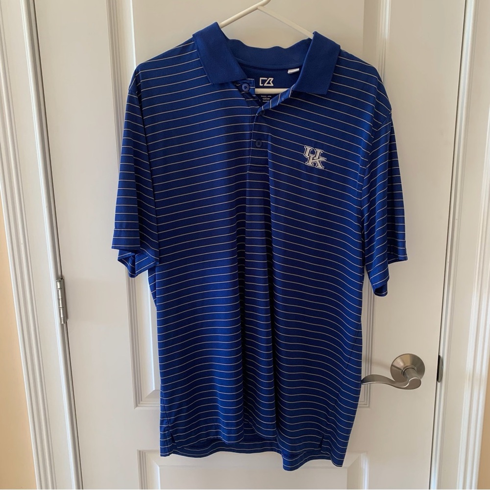 Men's Blue Striped Polo with UK Logo